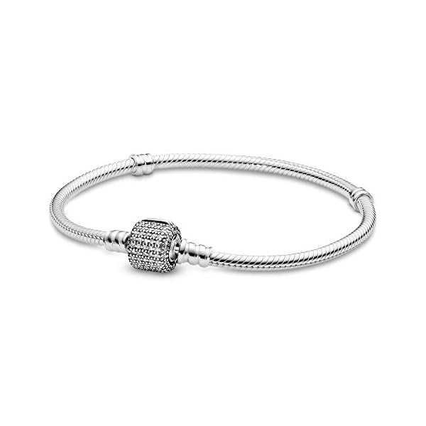 Pandora Jewelry Moments Sparkling Pave Clasp Snake Chain Cubic Zirconia Bracelet in Sterling Silver, 8.3"