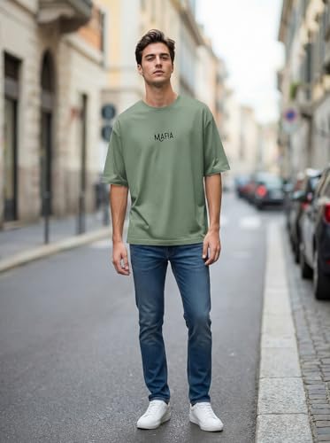 Image of BULLMER Trendy Front and Back Printed Oversized Round Neck T-Shirt for Men - Pack of 2