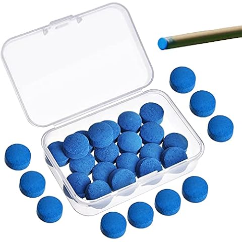 Quesuc 20 Pieces Cue Tips 13 mm Pool Billiard Cue Tips Replacement with Storage Box for Pool Cues and Snooker, Blue Cover