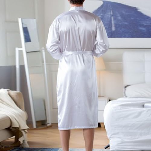 Mens Bathrobes Lightweight 2024 Long Sleeve Plus Size Sleepwear Soft Knee Length Solid Color Loungewear Pockets4