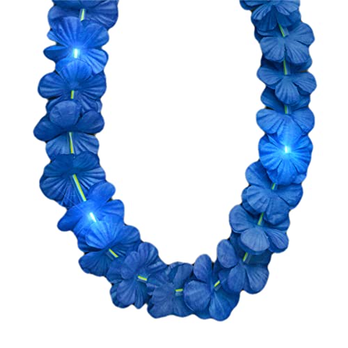 Light Up Hawaiian Flower Lei Necklace Blue for Tropical Parties & Events – Two Light Modes, Replaceable Batteries Included – Comfortable & Lightweight Accessory - Hawaii Department3