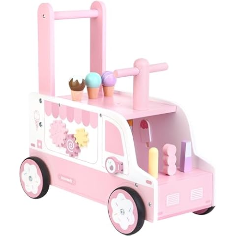 Asweets Wooden Baby Push and Pull Walker with Wheels, Learining Acticity Walker for Boys & Girls, Multiple Activities Center, Develops Motor Skills & Stimulates, 17.3''L x 9.1''W x 18.1''H Cover