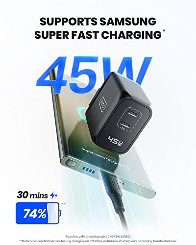 INIU 45W USB C Fast Charger, Support Samsung Super Fast Charging 2.0, PD Compact Foldable Dual Wall Charger Block, for Samsung S23 S22 Ultra/Note iPhone 16 15 Pro iPad Pro MacBook Air Steam Deck etc