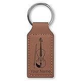 LaserGram Rectangle Keychain, Violin, Personalized Engraving Included (Dark Brown)