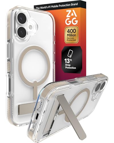 Image of ZAGG Santa Cruz Snap Case with Kickstand for iPhone 17 - Titanium, Drop Protection (13ft /4m), MagSafe Charging Compatible, ClearGuard Anti-Yellowing Technology, Scratch Resistant Phone Case