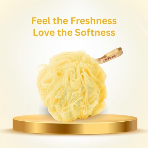 Image of Midazzle Luxury Loofah Bathing Sponge Exfoliator Scrubber for High Lather Cleansing (Pack of 2, Yellow & Green)