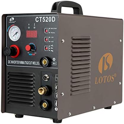 LOTOS CT520D 50 AMP Air Plasma Cutter, 200 AMP Tig and Stick/MMA/ARC Welder 3 in 1 Combo Welding Machine, 5/8 Inch Clean Cut, Brown