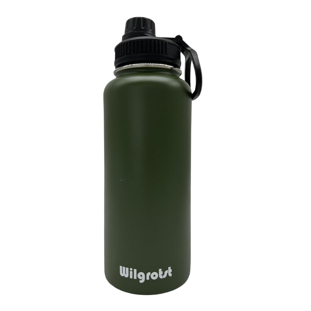 Wilgrotst Borraccia Termica 946 ml in Acciaio Inox, Bottiglia Termica a Doppia Parete con Cannuccia, 3 Tapp, Manico e Adesivi Impermeabili fai da te, Ideale per Campeggio, Ciclismo, Regalo, Verde