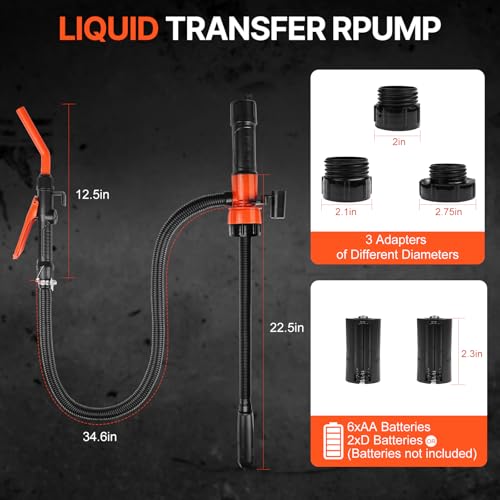 Portable Battery Powered Pump, Fuel Transfer Pump Battery Powered with 3 Adapters, Electric Siphon Pump for Gas, Fuel, Diesel, Water Transfer, Multi-Use Siphon Fuel Transfer Pump - Thumbnail 3