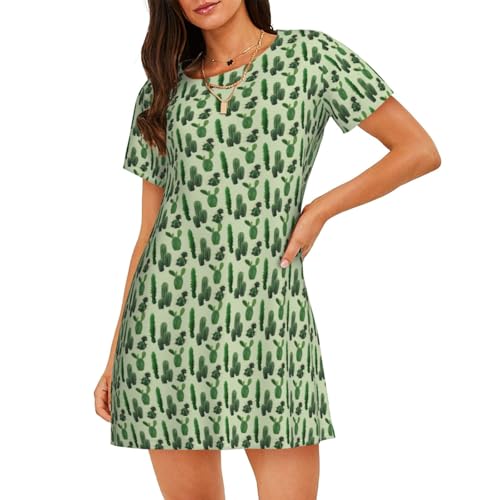 Robe de nuit femme imprimé cactus légère et vêtement de nuit doux