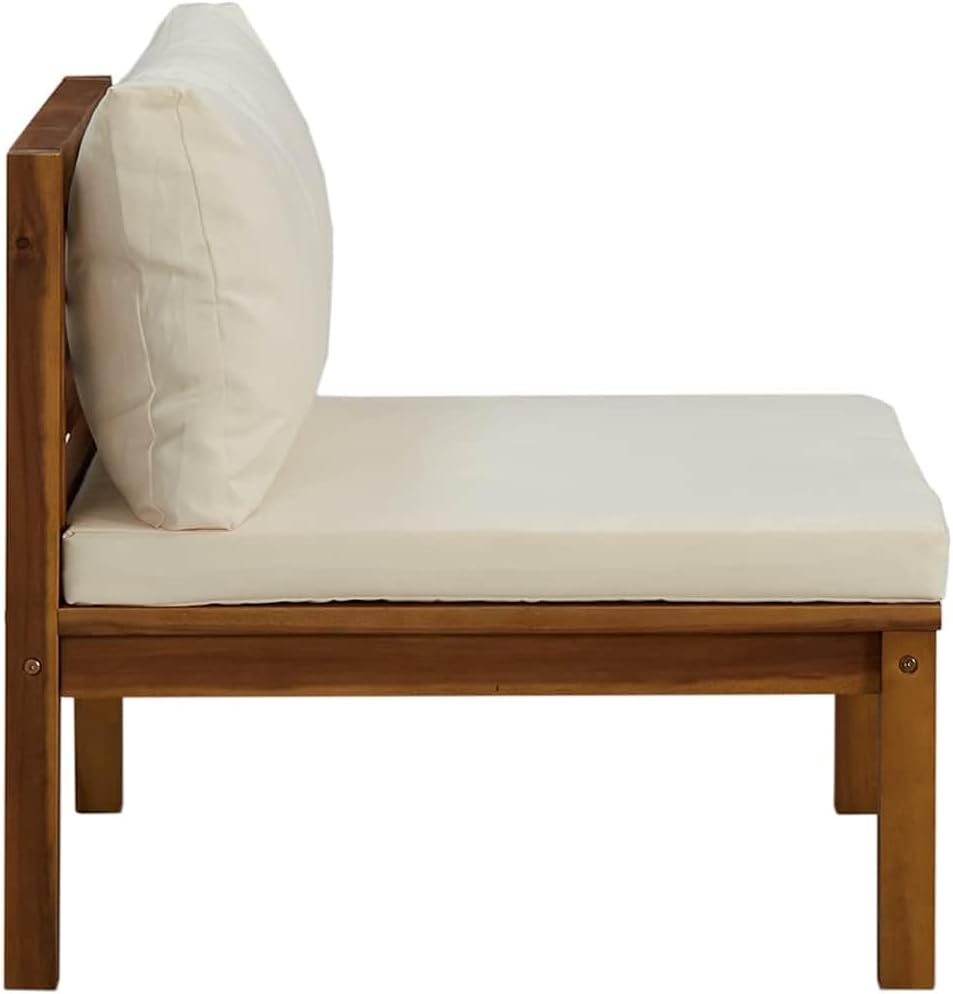 vidaXL Middle Sofa Cream White Solid Acacia Wood, Fabric (100% Polyester)