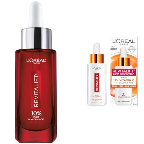 L’Oréal Paris Glycolic Acid Face Serum, Revitalift Triple Power LZR & 12% Pure Vitamin C Face Serum + Vitamin E + Salicylic Acid
