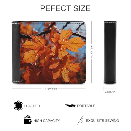 Men's Leather Wallet Bifold Wallet for Men Fall Maple Leafs Slim Wallet with Multiple Card Classic Passcase Mens Card Holder2