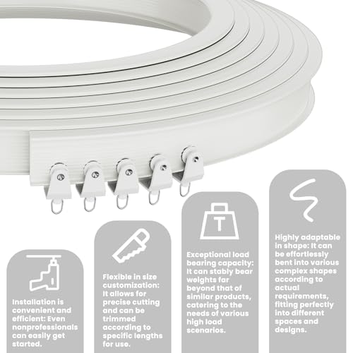Image of Jilron Room Divider Curtains Ceiling Curtain Track Set for Blackout and Privacy (Include:White Curtainx2 + White Trackx1) 196 inch W x 106 inch L