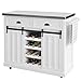 SoBuy Credenza cucina vetrina Shabby Isola cucina con ruote Piano in acciaio inossidabile con portabottiglie e 2 armadietti L116*P46*A95 cm bianco FKW94-W