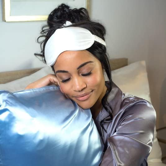 Miniatura 4 de Mulberry Park Funda de almohada 100% seda, 22 mommes, seda de morera grado 6A, cierre de sobre profundo, color azul aceroQueen (20 x 30 pulgadas)