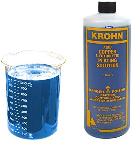 Krohn Acid Copper Electroplating Kit – 1 Quart Copper Plating Solution with Pure Copper Anode 1" x 6" for Jewelry & Metalworking