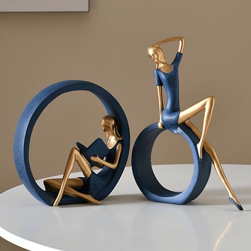Image of NOSCOMP Reading & Dancing Girl Statuettes Set of 2 - Resin Figurines for Home Decor, Living Room, Study, Art Display - Sitting & Reading Posture - Modern Yoga Decoration, Unique Gift for Art Lovers