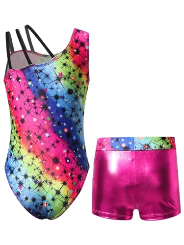 Kids Girls 2Pcs Gymnastics Outfits Sleeveless Dance Leotard with Shorts Set Athletic Biketard Dancewear Swimwear2