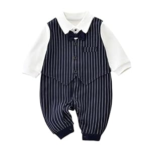 Cosiki Baby-Einteiler, Superweicher, Bestickter Gentleman-Overall für Besondere Anlässe, Baumwolle, Langärmlig, für 0–3 Monate Alte (80 Größe)