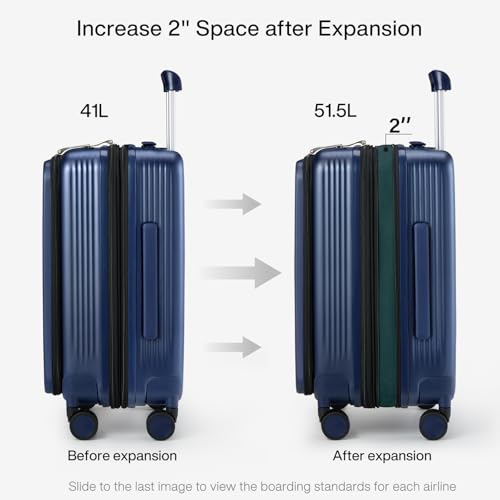 Image of Hanke Grace Suitcases with Wheels Hardshell Carry On Luggage Airline Approved, 20 Inch Travel Suitcase Lightweight Tsa Luggage for 2-3 days Short Business Trips., Dark Blue, 20 Inch Expandable