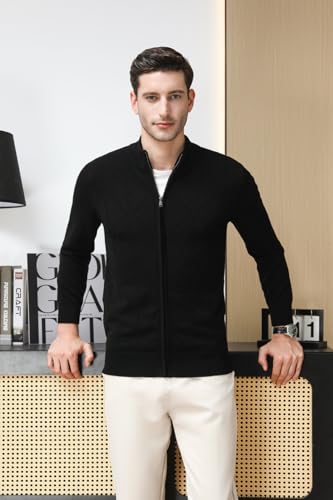 Mens 100% Wool Cardigan Sweater Full Zip Cable Knitted Stand Collar Cardigan Casual Long Sleeve Sweaters2
