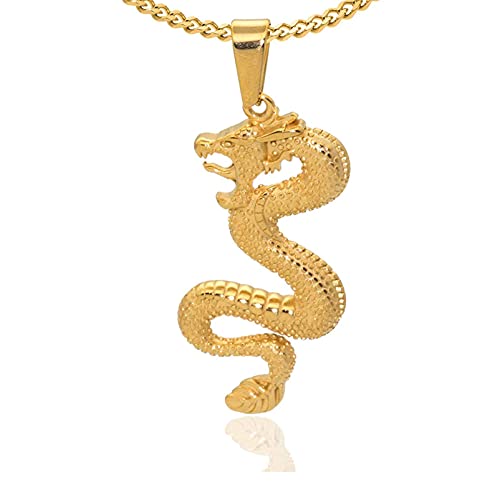 Hip Hop Plated 18K Gold Stainless Steel Dragon Pendant Necklace