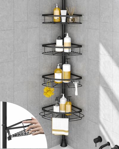 Corner Shower Caddy Tension Pole, 4-Tier Adjustable Shelf