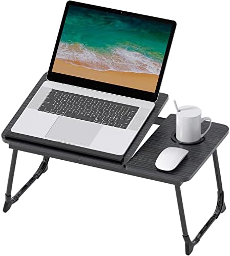 MIIRR Foldable Lap Desks for Laptop, 23.6 inch Laptop Tray Table, Portable Bed Tray Table, Laptop Desk for Working, Writing and Eating (Black-Adjustable)