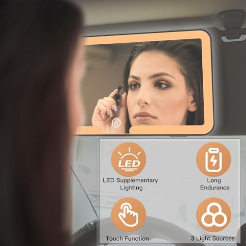 Image of Car Vanity Mirror with LED Lights, 3 Light Modes, Rechargeable Sun Visor Makeup Mirror