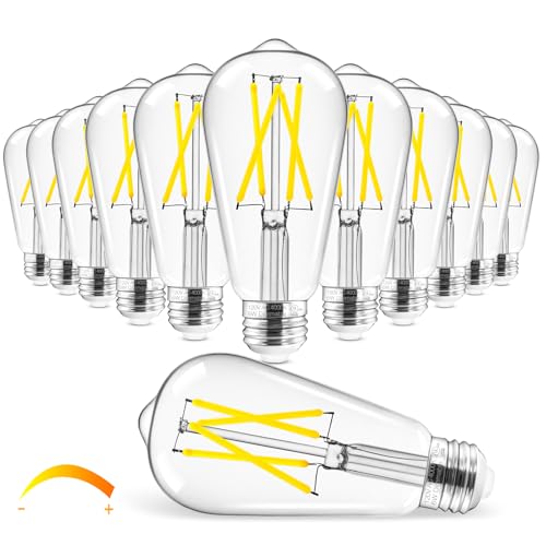 Hizashi Vintage LED Edison Bulb Dimmable, 6W Equivalent 60W, 4000k Neutral White, E26 Base Led Light Bulbs, 700LM, High CRI 95+ Eye Protection, Clear Glass, Pack of 12 Neutral White 4000k 12