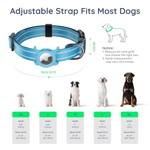 Image of Reflective Dog Collar with AirTag Holder, Waterproof Dog Collar with QR Code, Heavy Duty Adjustable Pet Collar for Small Medium Large Dogs, Blue
