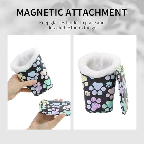 FlyingMage Plush Lined Eyeglasses Holder, Cute Magnetic PU Leather Glasses Stand Case for Women Men Kids (Multicolor Paw) - Thumbnail 4