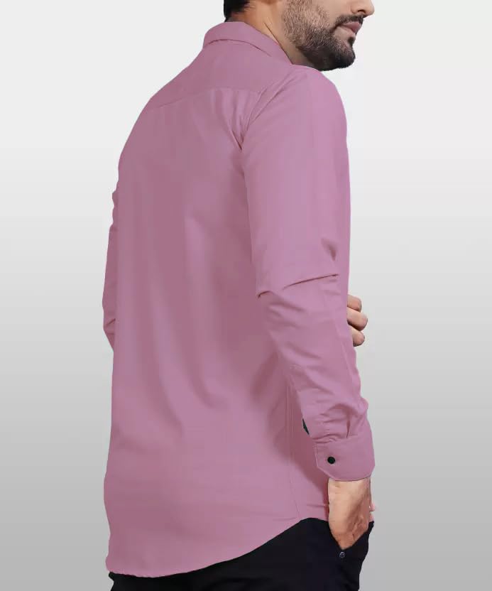 Image of CB-COLEBROOK Men's Regular Fit Solid Soft Touch Cotton Casual Shirt with Pocket Design with Spread Collar & Full Sleeves (Available in Plus Size)