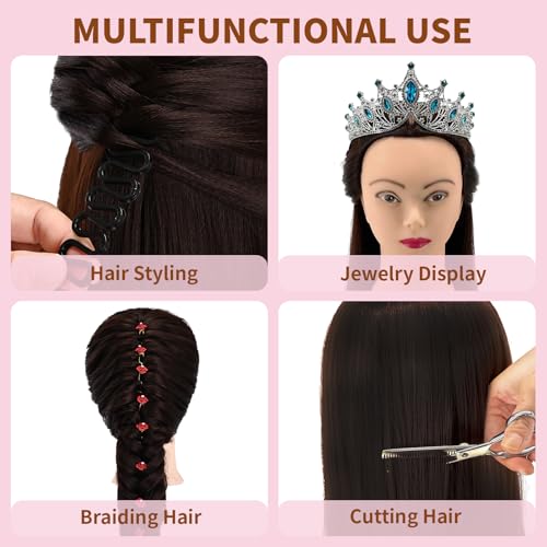 2834 mannequin head with hair cosmetology manikin practice braiding doll head for hair styling training head for braiding hairdressing with free wig head stand hair styling tools set dark brown