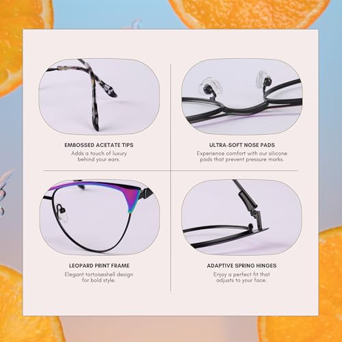 Blue Blockers Glasses for Women, Bluelight Glasses with Cat Eye Frame for Style, Comfort, Eye Strain Relief