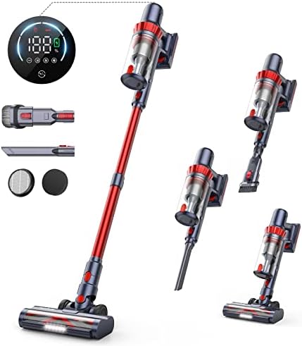 HONITURE Cordless Vacuum Cleaner, 400W 33Kpa Stick Vacuum Cordless with LCD Smart Touchscreen, Max 50mins, 7-Layer Hepa, 6 in 1 Lightweight Handheld Vacuum for Hardwood Floors,Carpets,Stairs,Pet Hair