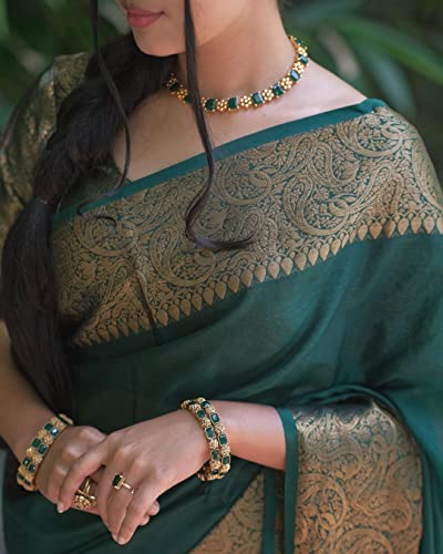 Image of SGF11 - Women's Kanjivaram Soft Lichi Silk Saree With Blouse Piece