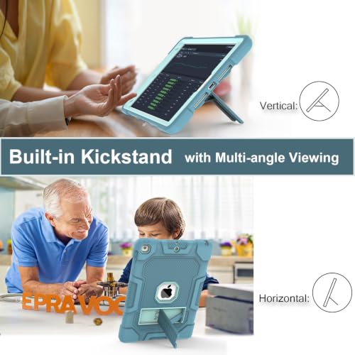 Image of TIMISM iPad 9th /8th /7th Generation 10.2 Inch Case, Blue+Green | Kickstand, Heavy Duty Shockproof, Hard Hybrid Three Layer Protective Cover