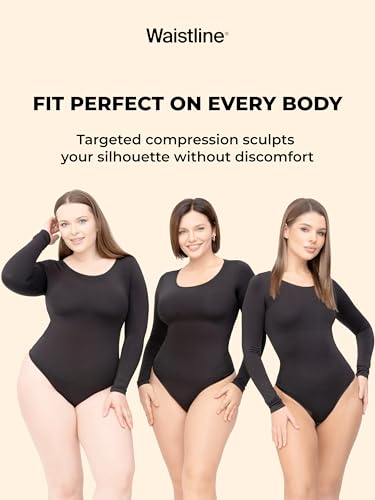 WAISTLINE Women's Long Sleeve Bodysuit - Seamless Tummy Control Shapewear - Body Shaping & Sculpting Shirt