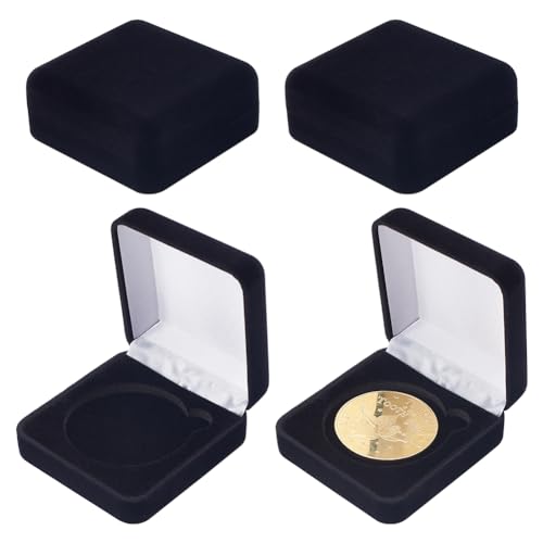 FINGERINSPIRE 4 Pcs 40mm Black Velvet Challenge Coin Storage Gift Box 2.67x2.58x1.4 Square Badge Presentation Display Box Single School Emblem Badge Display Holders Medal Lapel Pin Storage Boxes