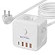 Bigfish 3 Fach Steckdosenleiste mit USB C, Mehrfachsteckdose mit 4 USB, Steckdosenwürfel mit 3 Meter Kabel, Mehrfachstecker mit Schalter für Büro & Zuhause