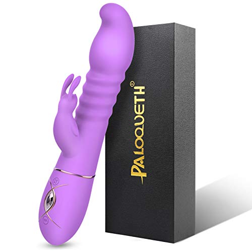 Thrusting Rabbit Vibrator with 3 Powerful Thrusting Actions 7 Vibration Modes for G Spot Clitoris Stimulation, PALOQUETH Waterproof Dildo Bunny Vibrator Personal Sex Toy for Women, Rechargeable Purple