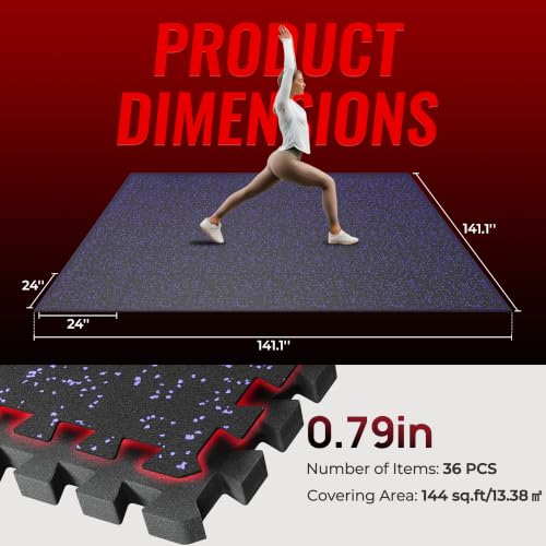 Image of SUPERJARE 0.79'' Extra-Thick 36 Pcs 144 Sq Ft Exercise Equipment Mats