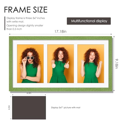 Image of DUENPY 8x16 Collage Picture Frame 5x7 Collage Picture Frame Displays Three 5x7 inch Photos or 8x16 (Without Mat) for Available Horizontal Wall Mounting Display and Vertical Green