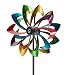 Outdoor Solar LED Metal Flower Garden Wind Spinner Sculpture, 24.5 Dia x 11.5 D x 75 H - Antique