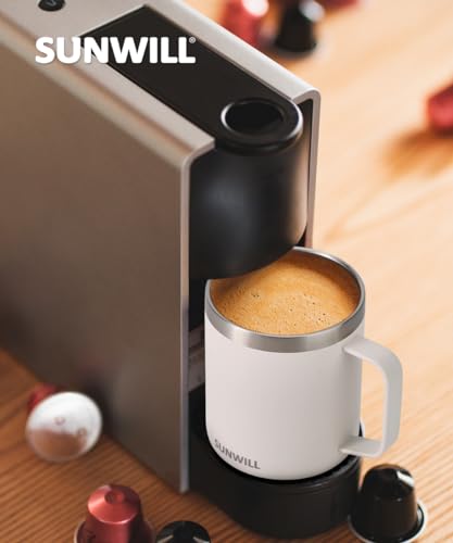 Image of SUNWILL Travel Coffee Mug with Lid, Insulated Tumbler with Handle, 14 oz Stainless Steel Cup for Home, Office, Camping, Powder Coated Cream