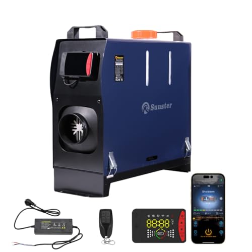 Sunster 8kW Diesel Standheizung, 230V AC & 12/24V DC, 0,15–0,46 l/h Tragbare Dieselheizung mit Bluetooth APP & Adapter,5 l Kraftstofftank, Heizung für Auto, LKW, Boot, Wohnmobil