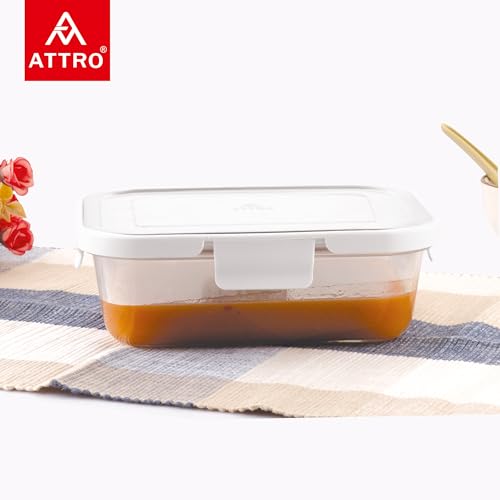 Image of ATTRO Glassox Borosilicate Rectangular Glass Lunch Box with Stainless Steel Lid Food Storage Container Microwave & Freezer Safe BPA-Free Food-Grade 1040ml, Transparent