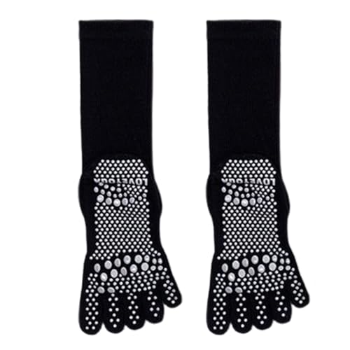 SHINROAD Calcetines de yoga sin deslizamiento, 1 par de dedos de los pies con agarre transpirable, apretón de humedad Athletic Fitness Sport con frío medio para mujer, ideal para danza, Negro , S